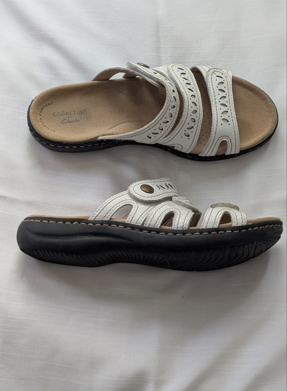 Clarks Collection Ultimate Comfort White Sandals sz 7 W